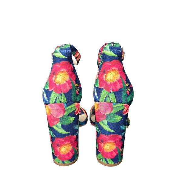 Sam Edelman Yaro Shoes Womens Size 7.5 Floral Blue Block Heel Sandal Ankle Strap - Picture 10 of 13